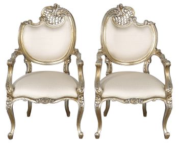 Platine Pair of French Rococo Mahogany Fire Side Chairs