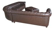 Classic Chesterfield Brown Sectional with Ottoman (KIT)