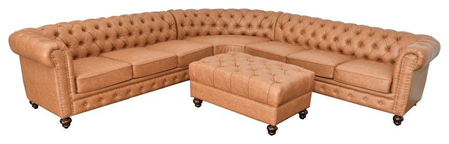 Classic Chesterfield Tan Sectional with Ottoman(KIT)