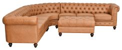 Classic Chesterfield Tan Sectional with Ottoman(KIT)