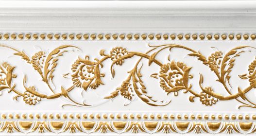 Gold Floral on French White Crown Molding 92 Inch