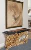 60 Inch Teak Root Console Table Black Resin