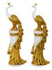 Golden Emerald Peacocks on Pedestal Set of 2