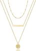 Layered Choker Necklace; Handmade 14K Gold Plated Y Pendant Necklace Multilayer Bar Disc Necklace Adjustable Layering Choker Necklaces for Women