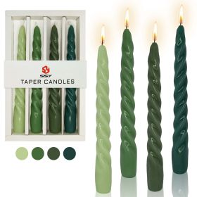 FCMSHAMD 7.3 inch Handmade Taper Candles Gradiented Green Candle Sticks Unscented Spiral Candles Sets for Home Decoration Wedding Party , Pack of 4