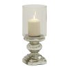 DecMode Silver Glass Handmade Turned Style Pillar Hurricane Lamp with Faux Mercury Glass Finish