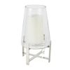 DecMode Stainless Steel Hurricane Lamp with Stainless Steel X Shaped Base