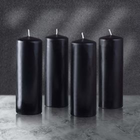 Hyoola 2 x 6 Black Unscented European Made Pillar Candles, Dripless Paraffin Wax with Smokeless Cotton Wicks, 4-Pack