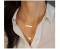 Layered Choker Necklace; Handmade 14K Gold Plated Y Pendant Necklace Multilayer Bar Disc Necklace Adjustable Layering Choker Necklaces for Women