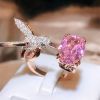 Lovely Pink Zircon And Hummingbird Open Ring Elegant Jewelry 925 Silver Plated Women's Accessories