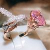 Lovely Pink Zircon And Hummingbird Open Ring Elegant Jewelry 925 Silver Plated Women's Accessories