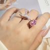 Lovely Pink Zircon And Hummingbird Open Ring Elegant Jewelry 925 Silver Plated Women's Accessories