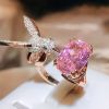 Lovely Pink Zircon And Hummingbird Open Ring Elegant Jewelry 925 Silver Plated Women's Accessories