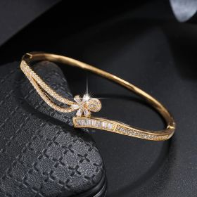 18K Gold Plated Zircon Inlaid Hollow Cross Bracelet Holiday Style Women's Fashion Jewelry (Color: Golden)