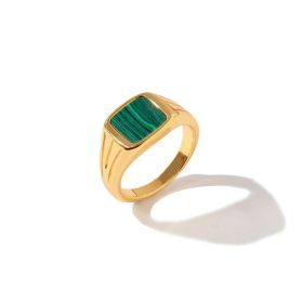 European And American Retro Fashion Natural Green Peacock Stone Ring (Color: Gold malachite)