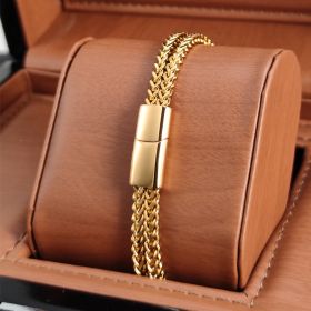 Men's Stainless Steel Bracelet Magnet Buckle (Color: Gold)