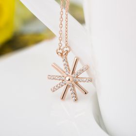 Simple Sun Flower White/Rose Micro Setting 925 Sterling Silver Lucky Necklace (Color: Rose Gold Plated)