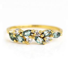 Huitan New Luxury Gold Color Women's Rings for Wedding Accessories Elegant Light Blue CZ Ring Party Fashion Jewelry Fancy Gift (Ring Size: 6)