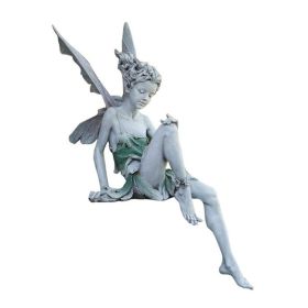 Sitting Statue Fairy Statue Resin Crafts Flower Fairy Garden Ornament (Color: White)