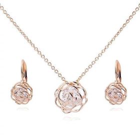 Rose Is A Rose Pendant And Chain 18kt Rose With 2ct CZ Bonus Free Earrings In White Yellow And Rose Gold Field (Color Style: Silver)