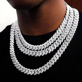 Hip Hop Cuban Link Chain Box Tongue Safety Necklace For Women Men Bling Iced Out Miami Cuban Choker Necklaces Jewelry Gift (Color: Silver)